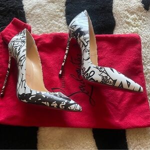 Christian Louboutin Black and White Graphic Heels